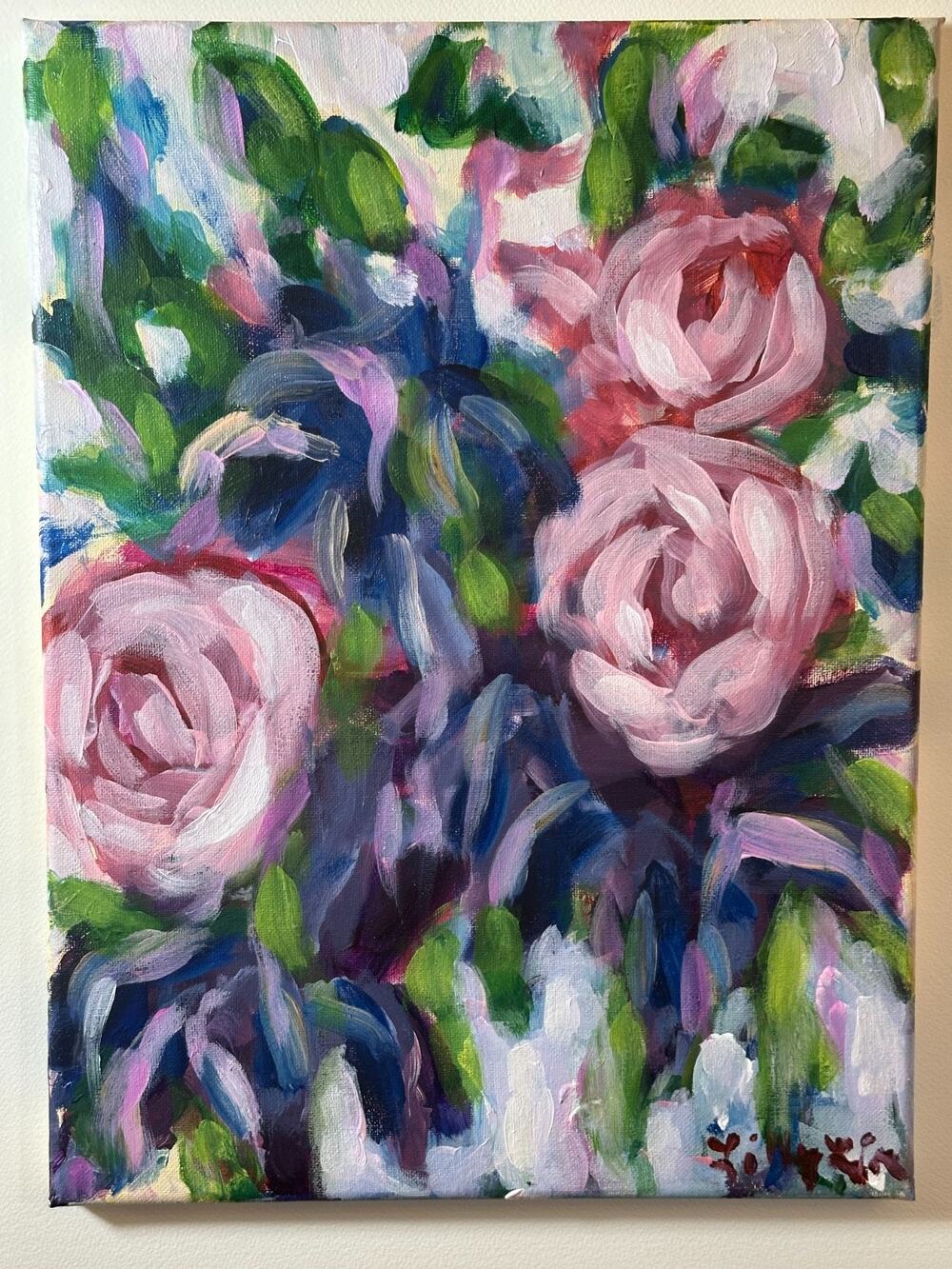OOAK Original Acrylic Painting Summer Roses I 12 X 16 unframed signed